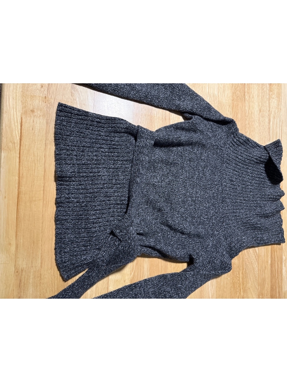 Express Women’s Medium Gray Cowl Neck Tie Waist Merino Wool Blend Sweater